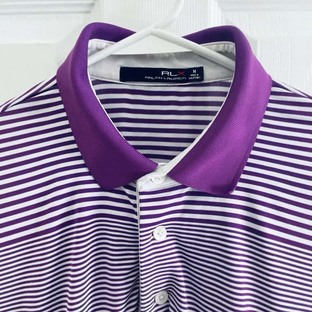 RLX RALPH LAUREN Golf Polo Shirt Mens Size Medium Purple White Striped M Preppy